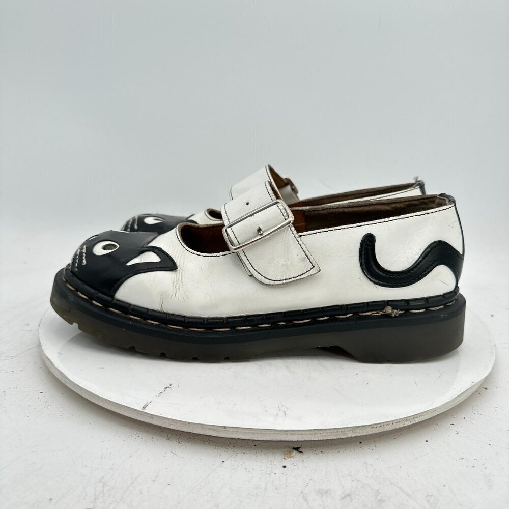 Tredair Women Size 7 White Black Kitty Leather Mary Jane Buckle Casual Shoes - Picture 2 of 11